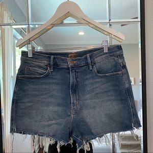 Mother High Waisted Rascal Slit Fray Shorts